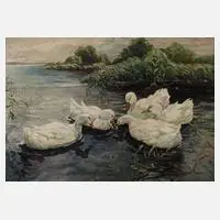 F. Brommert, Enten auf dem See, Öl auf Pappe