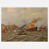 Hans Fenger, Hamburger Hafen, Öl auf Karton und Sperrholz