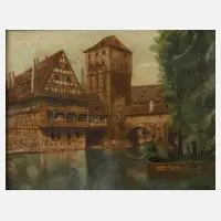 Dav. de Grandi, Der Henkersteg in Nürnberg, 1922, Öl auf Hartfaserplatte