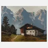 R. Graumüller, Alpiner Bauernhof, Öl auf Leinwand