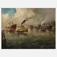 Willy Holtmann, Im Hamburger Hafen, Öl auf Hartfaserplatte