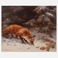 Heinz Kathöfer, Fuchs in Winterlandschaft, Öl auf Leinwand