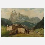 Josef Rolf Knobloch, "Bauernhof mit Langkofelgruppe", Öl auf Leinwand