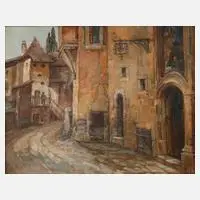 Ernst Loesch, Mittelalterliche Stadtpartie, Öl auf Leinwand