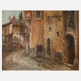 Ernst Loesch, Mittelalterliche Stadtpartie, Öl auf Leinwand