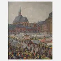 Willy Nus, "Wochenmarkt in Dortmund", Öl auf Leinwand