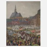 Willy Nus, "Wochenmarkt in Dortmund", Öl auf Leinwand