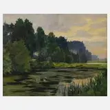 Walter Schölei-Breslau, Teich am Waldrand, 1953, Öl auf Platte
