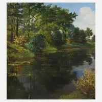 Johannes Seiler, Partie am Fluss, Öl auf Leinwand und auf Pappe kaschiert