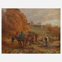 Fritz van de Venne, "Pferde", Öl auf Holzplatte