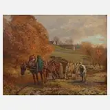 Fritz van de Venne, "Pferde", Öl auf Holzplatte