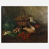 Marie Weger-Kleinbardt, "Wildente mit Gemüse", Öl auf Leinwand