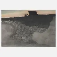 Tomi Ungerer, Abendliche Landschaft, Farbradierung