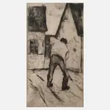 Lesser Ury, "Grabender Bauer", Radierung auf Japanpapier