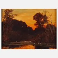 Rudolf Hellgrewe, Abendstimmung im Park, Gouache auf Karton