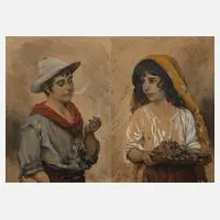 D. Corty, Paar Kinderbildnisse, 1905, Aquarell