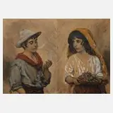 D. Corty, Paar Kinderbildnisse, 1905, Aquarell