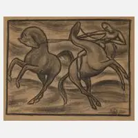 Erich Dieckmann, Zwei Pferde, 1920, Kohlezeichnung auf bräunlichem Papier