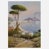 M. Gianni, "Neapel mit Vesuv", 1938, Aquarell und Gouache auf Papier