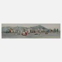 Leunk Kin, Skyline von Hongkong, Mischtechnik
