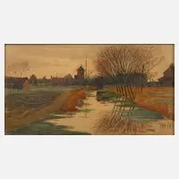Józef Wodziński, Am Kanal, Aquarell und Tusche