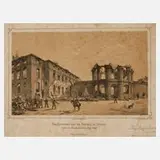Wilhelm Bässler, Ansicht von Zwinger und Oper, Lithographie auf Tonplatte