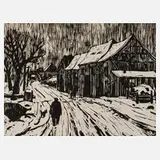 Werner Haselhuhn, "Wintertag", Linolschnitt