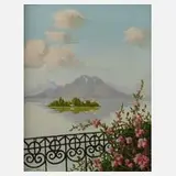 Minni Herzing, Blick auf die Fraueninsel, Öl auf Malkarton
