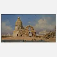 Hermann Ludwig Heubner, Partie bei Kairo, Öl auf Malkarton