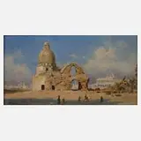 Hermann Ludwig Heubner, Partie bei Kairo, Öl auf Malkarton