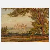 Karl Hübschmann, Blick auf Schloss Moritzburg, Öl auf Sperrholz