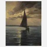 Hans Münnich, Segelboot auf dem See, Öl auf Leinwand