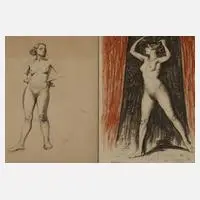 Carl Walther, Zwei Aktzeichnungen, Kohle und Pastell auf Papier