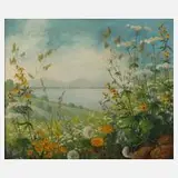 Minni Herzing, Sommerblumenwiese, Öl auf Karton