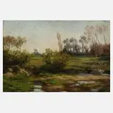 Prof. Kurt Tuch, Auenlandschaft bei Leipzig, 1877, Öl auf Pappe