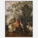 Josef Chocholatz, Federvieh an der Quelle, Öl auf Karton