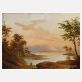 Karl Droysen, Weite Landschaft mit See, Öl auf Leinwand