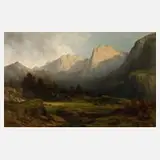 Leonhard Faustner, Herde in Hochgebirgslandschaft, 1884, Öl auf Leinwand