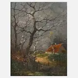 Heinz Flockenhaus, Haus am Teich, Öl auf Holztafel