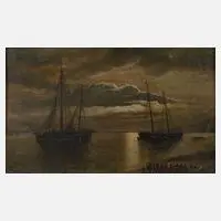 Friedrich Müller, Nocturne am Strand, Öl auf Holz