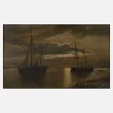 Friedrich Müller, Nocturne am Strand, Öl auf Holz