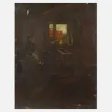 Fritz Schnitzler, Spinnerin im Interieur, Öl auf Leinwand und Keilrahmen