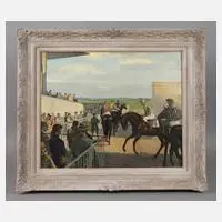 Pferderennen in Deauville by Lucien Adrion, Öl auf Leinwand, sold Nov 2020