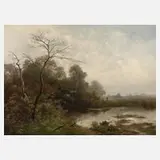Prof. Hugo Bürgel, Herbstmorgen am See, Öl auf Leinwand