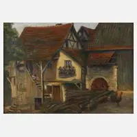 H. Diez, Auf dem Bauernhof, 1907, Öl auf Leinwand