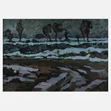 Rajmund Dybczyński, Winterlandschaft, 1985, Öl auf Leinwand