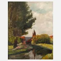 Partie am Fluss by Richard Falkenberg, Öl auf Leinwand, sold Nov 2020