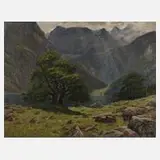 Oswald Gette, Am Gebirgssee, Öl auf Leinwand
