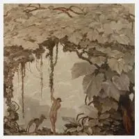 Prof. Max Frey, "Träumerei unter Blättern", 1931, Öl auf Sperrholzplatte