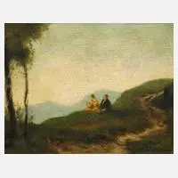 Prof. Hermann Gradl, Landschaft mit Paar, Öl auf Pappe